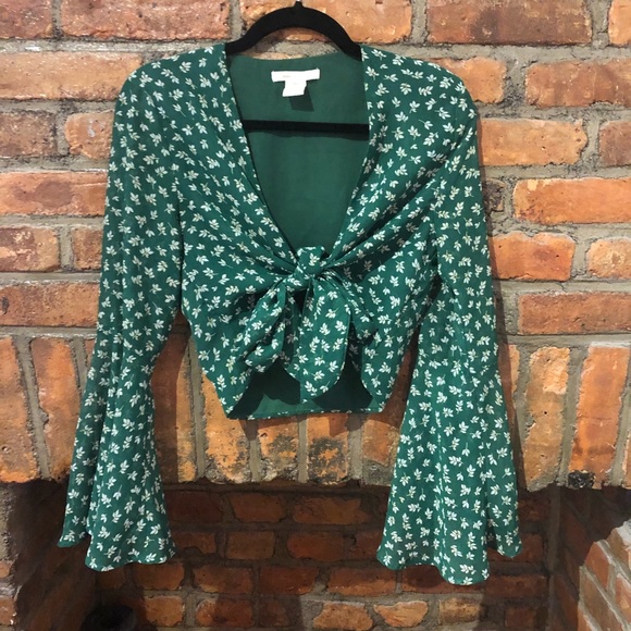 Urban Outfitters Tops - UO Tie-front Bell-sleeve Crop Top